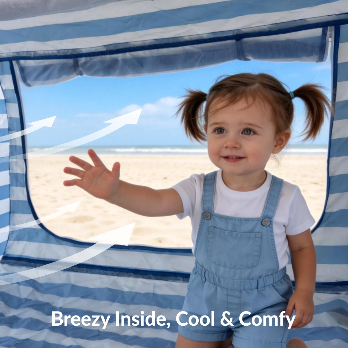 Mikinest Ease Baby Beach Tent Blue Stripe Mesh Window Breezy Ventilation Cool and Comfortable Inside